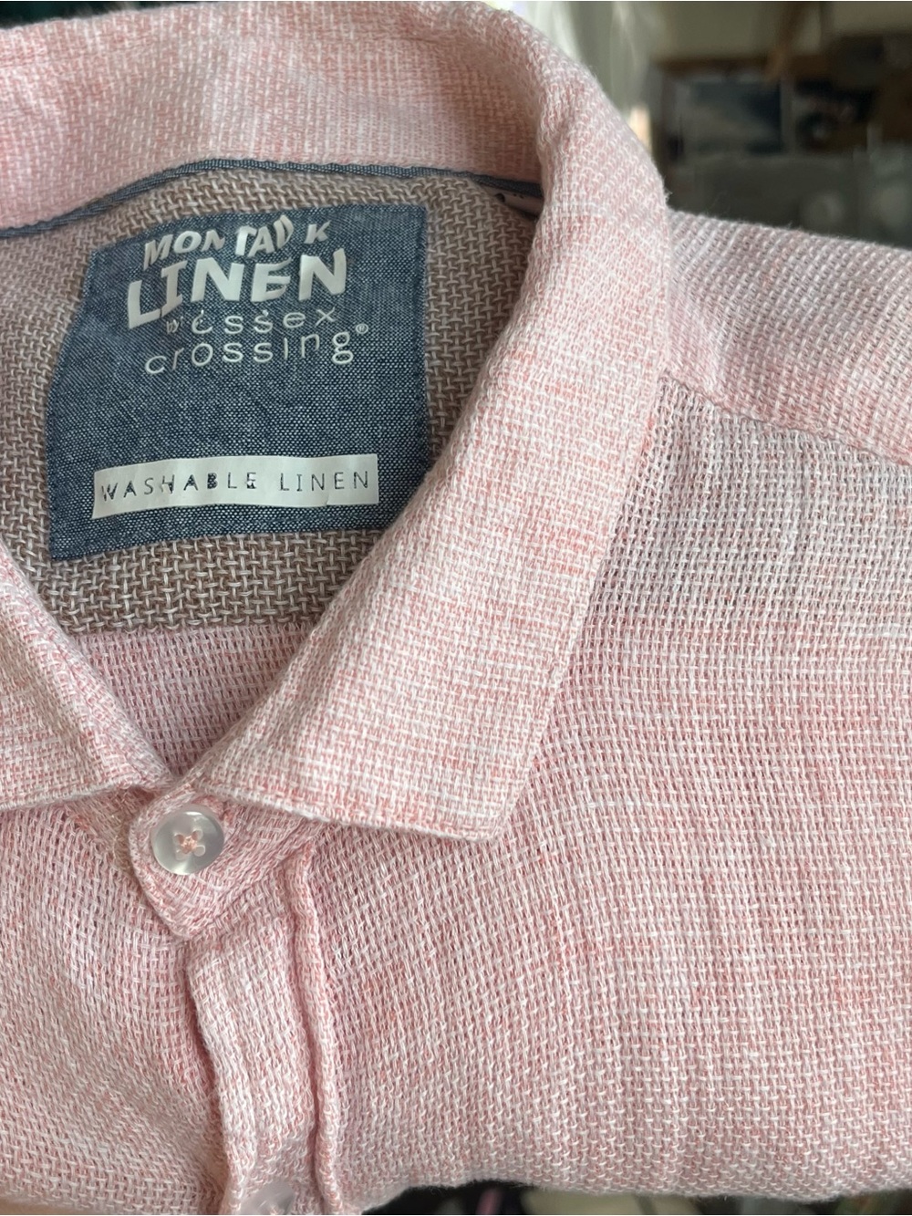 Montauk Linen Essex Crossing Mens XL Shirt Pink Woven Pocket Button Short Sleeve - Picture 1 of 10